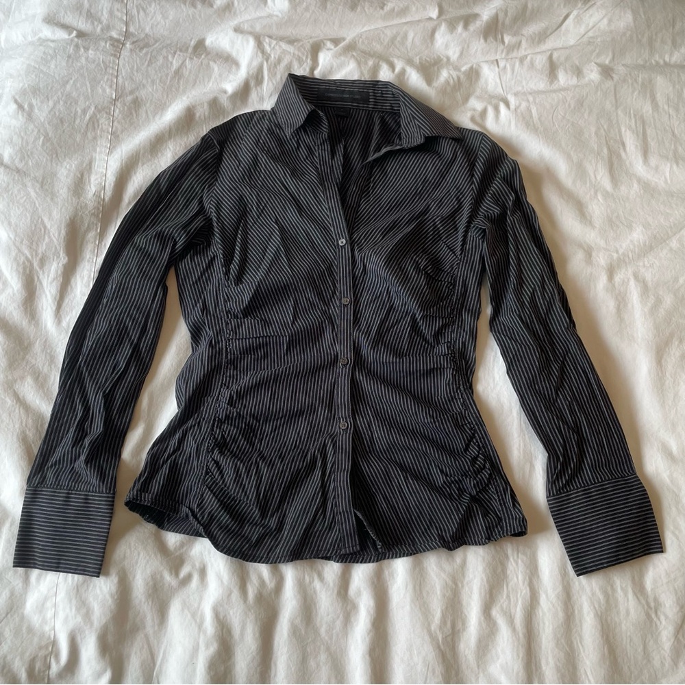 Express Design Black and White Striped Button Shirt